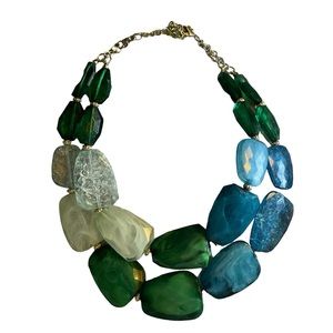 Stunning! Green and Blue Polished Rock Necklace Bib Choker